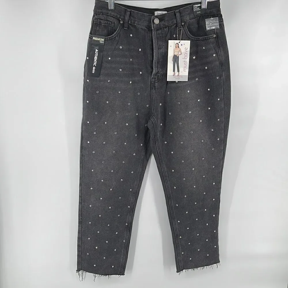 Simple Society distressed super high rise button fly raw hem jeans NEW NWT 15 32